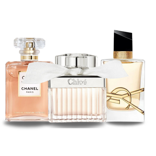 Pacchetto promozionale di 3 profumi Chanel COCO MADEMOISELLE, Yves Saint Laurent LIBRE e CHLOÉ 100ml.