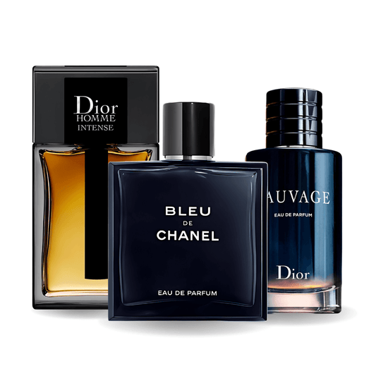 Pachetto promozionale 3 Sauvage Dior, Bleu de Chanel, Dior Homme Intense 100ml