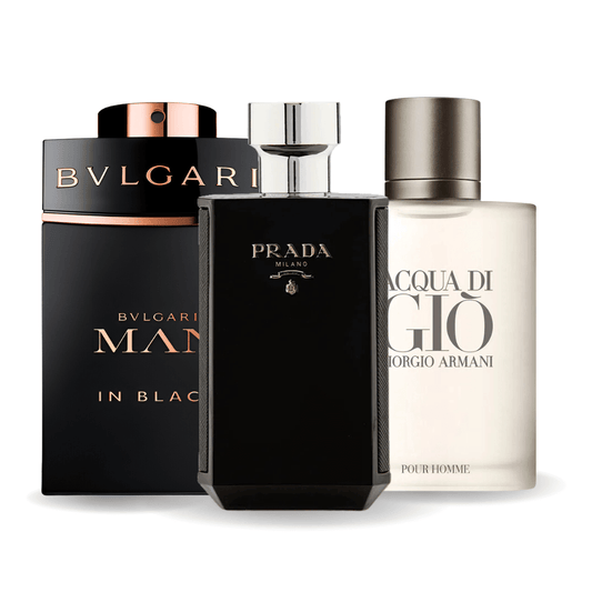 Pachetto promozionale 3 Bvlgari In Black, Giorgio Armani Acqua Di Gio, L'Homme Prada Intense 100ml
