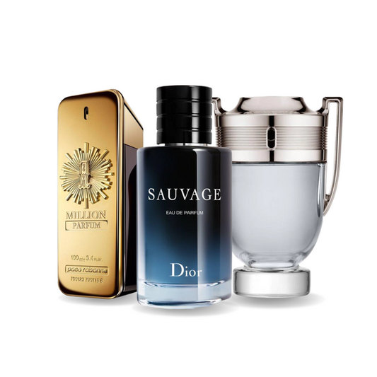 Pacchetto promozionale di 3 profumi Paco Rabanne ONE MILLION, Dior SAUVAGE e Paco Rabanne INVICTUS 100ml.